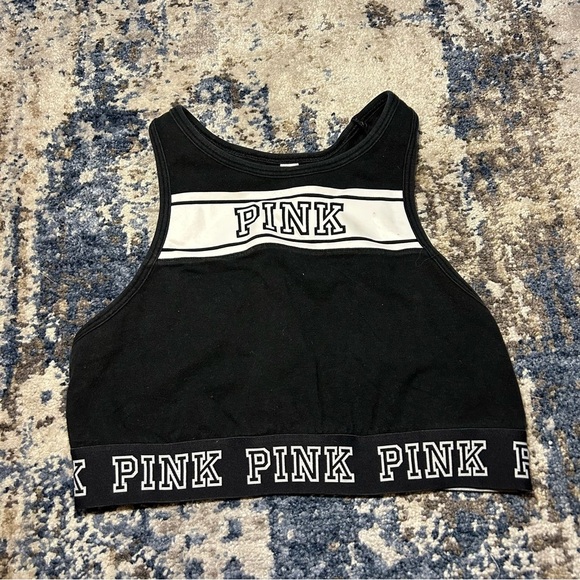 PINK Victorias Secret Black & White Logo Print Sports Bra & Leggings Set Size S - Picture 2 of 16
